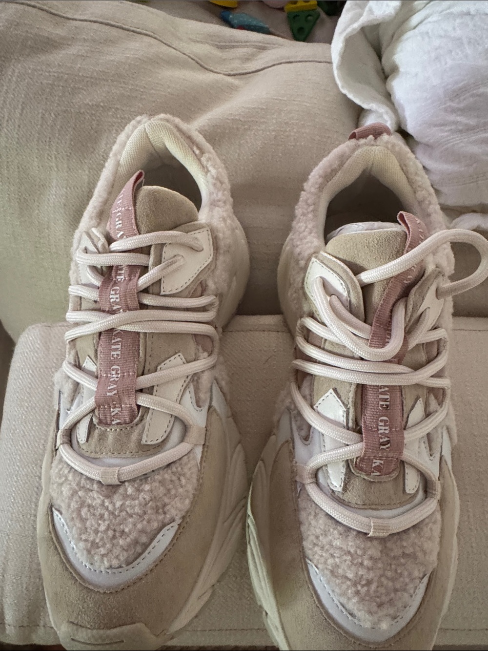 Women's Cream Sherpa Lace-Up Fashion Sneakers